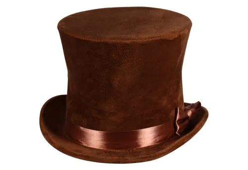 Thetru Zylinder mit Hutband braun - Kostüm-Kopfbedeckungen, Einheitsgröße für Erwachsene mit Satinband und kleiner Schleife – ideal für Magier, Showman oder 20er Jahre Kostüme bei Karneval und Mottopartys.