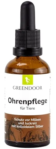 GREENDOOR Ohrenpflege für Hunde mit kolloidalem Silber 50 ml, natürliche Formel mit Urea Salbei Borretschöl, Glasflasche mit Pipette, Akutanwendung und dauerhafte Pflege der Ohren