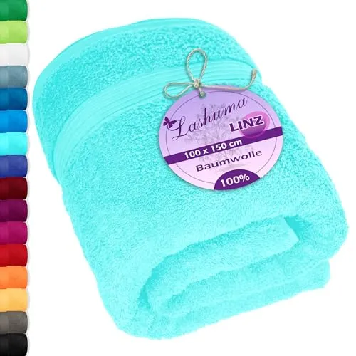 Lashuma Premium Badetuch groß 100x150 cm, Linz Luxus Handtuch aus 100% Baumwolle Türkis, Strandlaken XXL