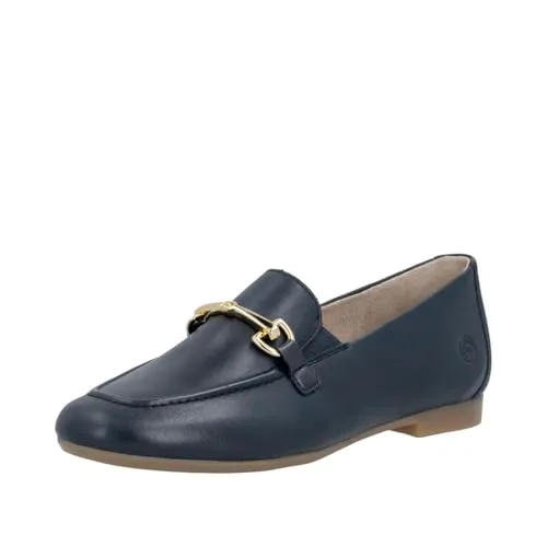 Remonte Damen Loafer D0K13-14 - Blau Glattleder, Größe 38 - Elegante und bequeme Loafer für Damen aus hochwertigem Glattleder. Mit Gummizug für einfaches An- und Ausziehen sowie dämpfender Sohle für hohen Tragekomfort. Ideal für jeden Anlass!