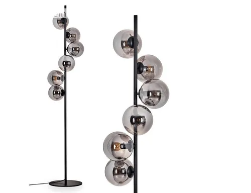 hofstein Stehlampe Stehlampe aus Metall/Glas in Schwarz/Rauchfarben, ohne Leuchtmittel, Leuchte mit Glasschirmen (15cm),Schalter, 6 xE14, ohne Leuchtmittel