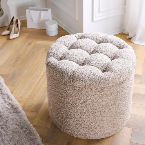 Hocker MODERN BAROCK - 50cm - champagner beige - Ottomane & Fußhocker mit praktischem Stauraum, ideal für Schlafzimmer. Modernes Design in champagner beige, rund und pflegeleicht.