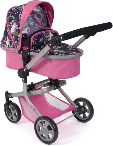 Bayer Chic 2000® 2in1 Puppenwagen Mika – Pink Navy - Puppenwagen für kreative Abenteuer: wandelbar von Babywanne zu Sportsitz, höhenverstellbarer Griff (47-80 cm) für Kinder ab 4 Jahren, modern und platzsparend faltbar.