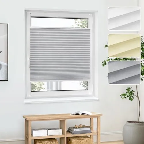 Jalousiescout Plissee Klemmfix ohne Bohren—Jalousie 40x100cm grau Sichtschutz Fenster Sonnenschutz, Lichtdurchlässig Faltrollo für Fenster & Tür, Basis-Vliesstoff Pure Plissee