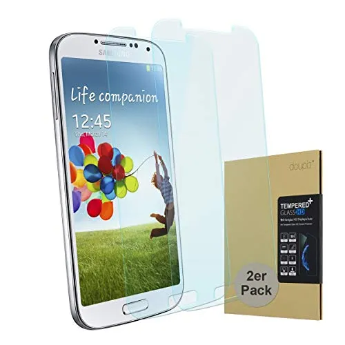 doupi 2X Panzerfolie für Samsung Galaxy S4, Premium 9H Hartglas HD Display Schutz Glasfolie (2er Pack)