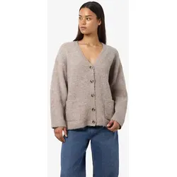 Noisy may Cardigan in Beige - S - Strickjacke mit V-Ausschnitt und Knopfleiste, ideal für lässige Outfits. Der melierte Rippstrick verleiht einen besonderen Look und sorgt für hohen Tragekomfort.