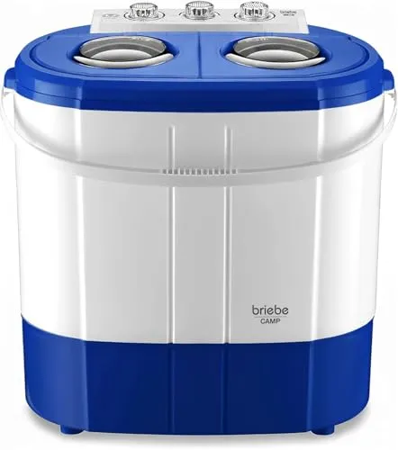 briebe Camp Mini-Waschmaschine, tragbar, mit Schleudern, Camping, Kapazität 3 kg, ideal für Reisen, Wohnwagen, Wohnmobil, 2 Fächer, Toplader, keine Installation
