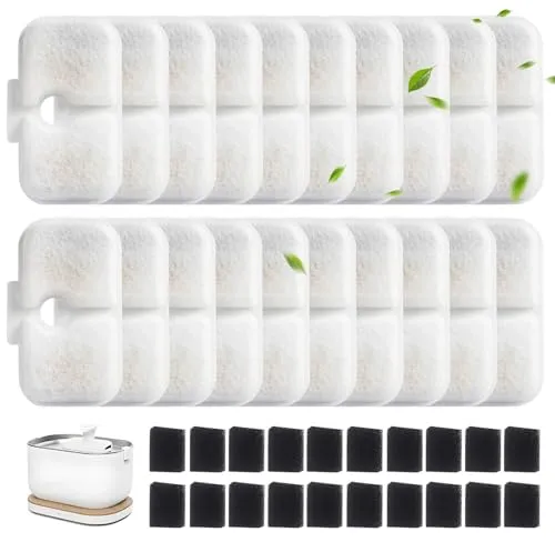 40er Pack Katzenbrunnen Filter Set, Filter für Dockstream Trinkbrunnen füR Katze Ersatzfilter PLWF005, PLWF105, PLWF115, Filter Katzenbrunnen, 20 Stück Kohlefilter und 20 Stück Schaumfilter