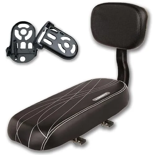 LIBRNTY Fahrradrücksitz,Kinder Sicherheits Fahrrad Rücksitz Zubehörsatz,Polstersattel mit Rückenlehne, für Kleinkinder, Kinder, Freunde, Lederbezug, für Befestigung am Gepäckträger (Schwarz (2))