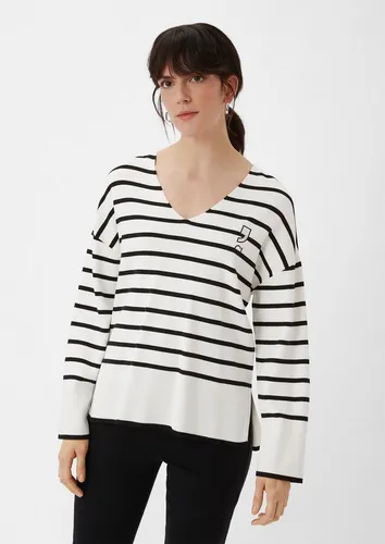 comma Longpullover Strickpullover Gestreifter Feinstrickpullover