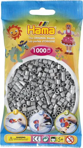 HAMA Bügelperlen 1000 Stück midi Durchmesser 5 mm Farbe: grau  207-17
