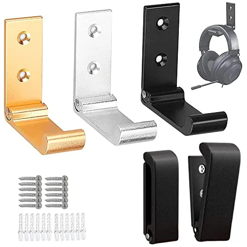 Stück Kopfhörer-Halterung, Faltbare Wandhalterung, Wand Aufhänger Haken, Headset Wandhalterung, Aluminiumlegierung Kreativ Unsichtbarer Kleiderhaken mit Schrauben für Büro, Küche, Bad(3 Farben) 3