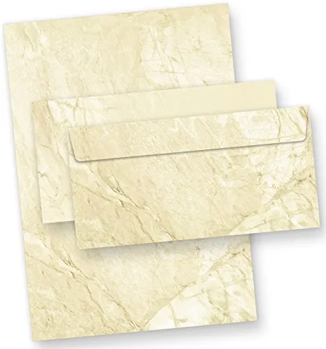 TATMOTIVE Marmor Briefpapier Set mit Umschläge, beidseitig braun marmoriert - 100 Sets