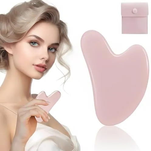 JITIFAZH Guasha Board Massage Tool Heart Shape Jade für Gesicht, Augen, Hals zur Hautpflege, Schönheit und Entspannung der Körpermuskulatur (Rosa)