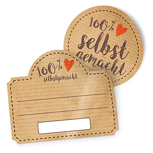 itenga Marmeladen Etikett zum Beschriften Aufkleber Sticker braun selbstklebend für Marmelade Einmachgläser Geschenke - hochwertiges Papier - 10 Aufkleber rund und 10 Aufkleber rechteckig