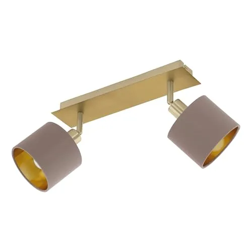 EGLO Deckenlampe Valbiano, 2 flammige Deckenleuchte - Moderne Deckenlampe aus Metall mit schwenkbaren Textilschirmen in Cappuccino und Gold, ideal für Wohnzimmer, Flur oder Schlafzimmer. Individuell ausrichtbares Licht für stimmungsvolle Akzente.