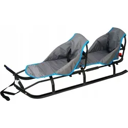 2in1 Kinder DUO Schlitten aus ALUMINIUM mit Rückenlehne, Matrazen, LED für Kinder und Erwachsene 2 Personen Tragfähigkeit bis 100kg - Schwarz