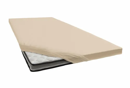 Janine Topper-Spannbetttuch, Beige, 200x200 cm - Bettlaken für Topper, aus 95% Baumwolle, bügelfrei und besonders dehnbar für höchsten Schlafkomfort, ideal für Allergiker.
