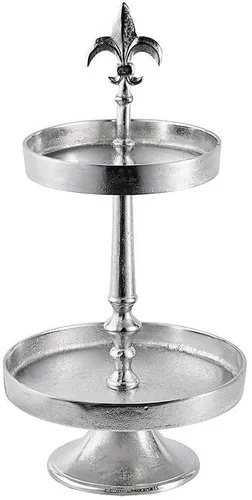 Dekoetagere Etagere Lilie 2-Stöckig Dekoteller Schale Deko Dekoration - Servierplatte Groß aus Metall Aluminium - Silber Luxus - Tischdeko Hochzeit - Weihnachtsdeko für Wohnzimmer, Esszimmer oder Küche - 57 cm
