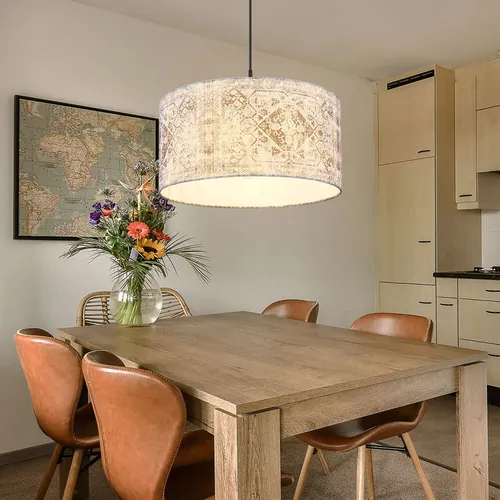 Hängelampe Pendelleuchte mit Textilschirm in Blau Grau Schwarz - Elegante Hängeleuchte für Esszimmer und Wohnräume, höhenverstellbar bis 150 cm, mit E27 Fassung für individuelle Lichtgestaltung.