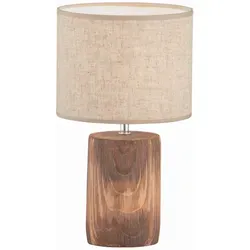 Fischer & Honsel Tischleuchte Malik | Elegante Holzoptik - Tischlampe in Holzfarben mit strukturiertem Stoffschirm aus sandfarbener Leinen, ideal für ein warmes Ambiente und einfache Bedienung durch Schnurschalter.