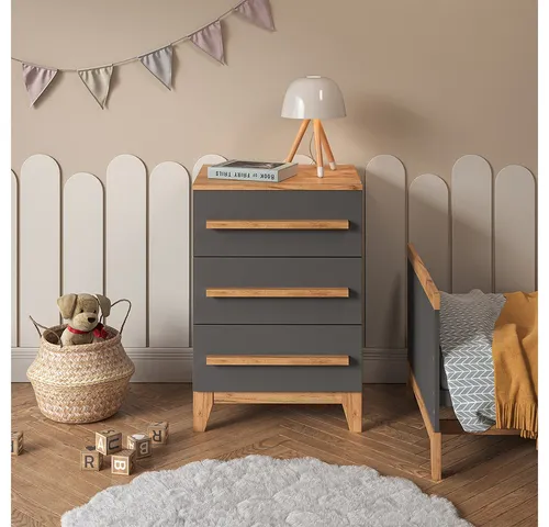 VitaliSpa® Kommode Malia, Grau/Artisan/Artisan, 60 x 88 cm mit 3 Schubladen