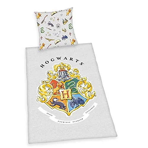 Harry Potter Bettwäsche Hogwarts 70x90cm, 140x200cm - Bettwäsche für Fans von Harry Potter, aus 100% Baumwolle, mit zauberhaften Markenreißverschlüssen für einfaches Wechseln und geprüft nach STANDARD 100 by OEKO-TEX®.