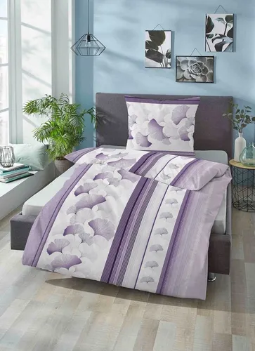 Biberna Bettwäsche Konstantin, 2-teilig, Mako-Satin in Flieder - Bettwäsche-Set aus 100% Mako-Baumwolle, mit verdecktem Reißverschluss und pflegeleicht bei 60°C waschbar – für erholsamen Schlaf in stilvollem Design.