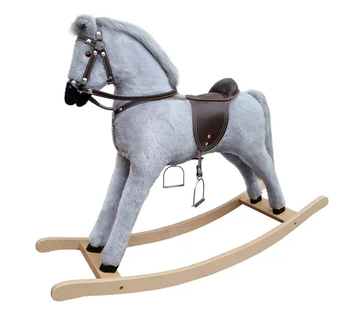 ERST-HOLZ Schaukelpferd Schimmel Grau - Hochwertiges Holzschaukelpferd mit abnehmbarem Zaumzeug und Sattel, ideal für Kinder ab 3 Jahren. Stabile Konstruktion aus Hartholz und Plüschbezug, ein zeitloses Spielzeug und Schmuckstück für jedes Kinderzimmer.