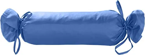 Mako Satin Kissenbezug Nackenkissen 15x40 - Bezug für Nackenkissen mit Verschlussbändern aus 100% Baumwolle - Satin Nackenrolle Bezug einfarbig Hellblau - Made in EU