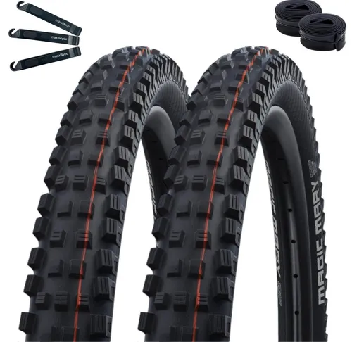 maxxi4you Fahrradreifen 2 x Faltreifen Schwalbe Magic Mary Schwarz 60-559 + 2 x DV13 +Zubehör