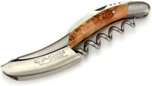 Laguiole en Aubrac Korkenzieher Kellnermesser aus Edelstahl matt Wacholderholz