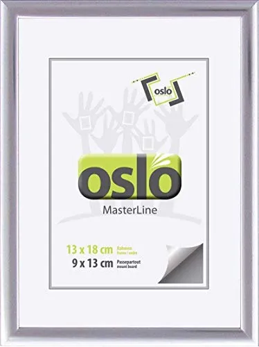 OSLO MasterLine Bilderrahmen 13 x 18 silber glänzend Aluminium zum Aufstellen und Hängen Fotorahmen mit Echt-glas