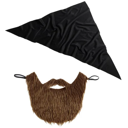 Rocker Kostüm Set für Herren Outlaw Stirnband und Bart mit Bandana für Halloween