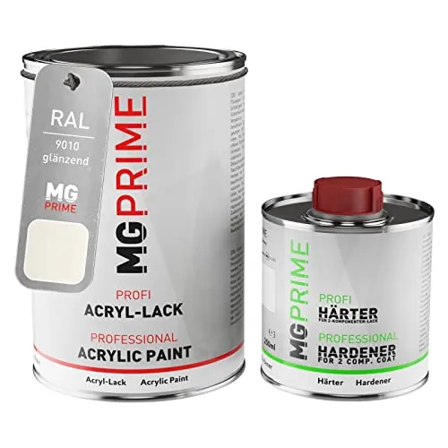 MG PRIME RAL 9010 Reinweiss/Pure white glänzend Acryl-Lack 1,5 Liter / 1500 ml Dose inkl. Härter