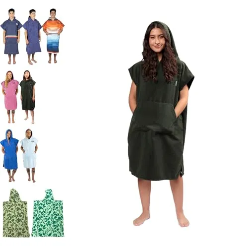 COR Surf Handtuch Poncho für Erwachsene - Weicher, schnell trocknender Bade Poncho aus Mikrofaser, Kapuzenhandtuch mit Taschen, leicht und farbecht, erhältlich, Ranger Grün, M