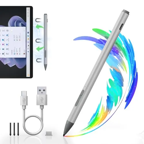 Surface Pen für Microsoft Surface Pro – 4096 Druckempfindlichkeit und USB-C Schnellladung - Eingabestifte für Microsoft Surface Pro und Go, mit 4096 Druckstufen für präzises Zeichnen und Schreiben, ergonomisches Design und magnetische Befestigung für maximale Effizienz.