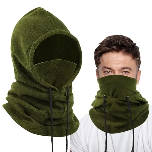 Risipu Fleece Balaclava Wintermütze Thermo Gesichtsmaske für Männer & Frauen Snood Hood Hut Halswärmer Windproof Ski Mask (DE/NL/SE/PL, Alphanumerisch, Einheitsgröße, Grün)