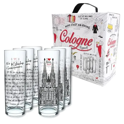 3forCologne Kölschglas 6er Pack - 0,2ml Kölsch-Stangen, hochwertig und ideal für das kölsche Lebensgefühl in schöner Geschenkbox