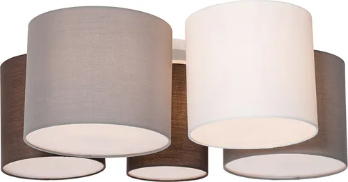 QAZQA Modern Deckenleuchte MultiDrum 5-flammig - Die stilvolle Deckenleuchte in Weiß, Grau und Braun bringt Atmosphäre in Ihr Zuhause. Mit einer dimmbaren Funktion und Platz für fünf E27-Glühbirnen ist sie ideal für Wohnzimmer oder Flur. Maße: 62 cm tief, 30 cm hoch, 84 cm lang.