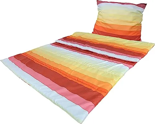 MB Warenhandel24 Bettenset 1x Bettdecke ca. 135x200 cm und 1x Kopfkissen ca. 80x80 cm Bettwäsche Bedruckt Allergiker Steppbett & Kopfkissen Bezug 100% Polyester (Orange gestreift)