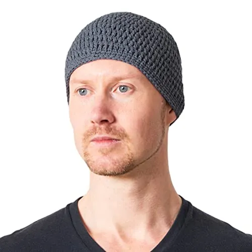 CHARM Sommer Strick Mütze Im Kufi Gebetsmütze Stil - Herren Damen Beanie aus Baumwolle Hut Sonnen Cap Grau