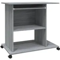 vidaXL Schreibtisch Grau Sonoma 80x50x75 cm - Kinderschreibtisch aus hochwertigem Holzwerkstoff mit ausziehbarer Tastaturablage und praktischen Rollen für flexibles Arbeiten.