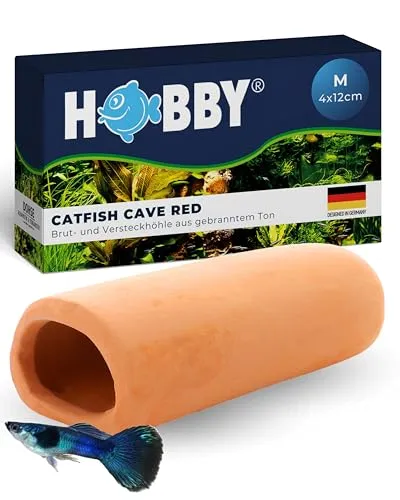 HOBBY Aquaristik Catfish Cave M I 4 x 12 cm I Brut- und Versteckhöhle aus gebranntem Ton für Welse I Aquarium Dekoration I Deko Höhle für Welse, Krebse und Garnelen I natürliches Aquariumzubehör