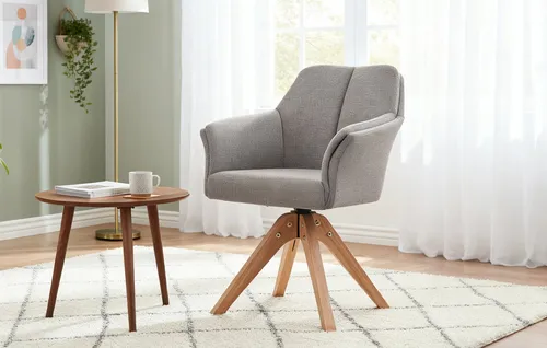 B&D home Drehstuhl DAISY - Moderner Komfort - Drehstuhl DAISY in Grau, gepolstert und drehbar, ideal für Küche, Wohnzimmer oder Büro mit skandinavischem Design und hohem Sitzkomfort.