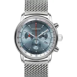 Zeppelin Automatikuhren DJ-0083754 - Silber/Blau für Herren - Herrenuhren mit Chronograph, 42mm Gehäuse aus Edelstahl, hellblaues Ziffernblatt und wasserdicht bis 5 bar - ideal für stilbewusste Männer.