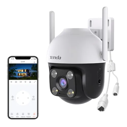 Tenda Überwachungskamera Aussen WLAN 2K+ - 4MP mit Nachtsicht in Farbe, 360° Sichtfeld und AI Personen- & Fahrzeugerkennung für optimale Sicherheit