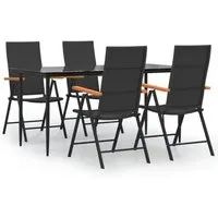 vidaXL 5-tlg. Garten-Essgruppe Schwarz und Braun Poly Rattan - Gartenmöbel-Set mit wetterfestem PE-Rattan, pulverbeschichtetem Stahlrahmen und 7-fach verstellbaren Rückenlehnen für optimalen Komfort im Freien.