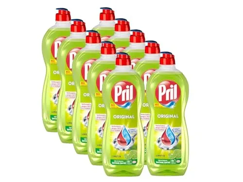 PRIL Original Limette (10x 675 ml), Handgeschirrspülmittel mit höchster Fettlösekraft, für sauberes Geschirr auch in kaltem Wasser, frischer Limettenduft