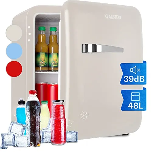 Klarstein Table Top Kühlschrank HEA13-Audrey - Mini-Kühlschrank im Retro-Design mit 48 Litern Stauraum, ideal für kleine Küchen, Gästezimmer und Wochenendhäuser. Farbiger Charme und praktische Fächer für Snacks und Getränke.